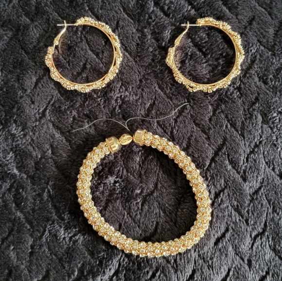 Monet Jewelry - Monet Gold Tone Sparkle Crystal Bracelet and Hoop Earrings